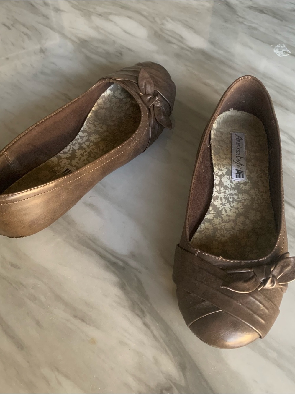 American Eagle Outfitters Bronze-Brown Bow Ballet Flats